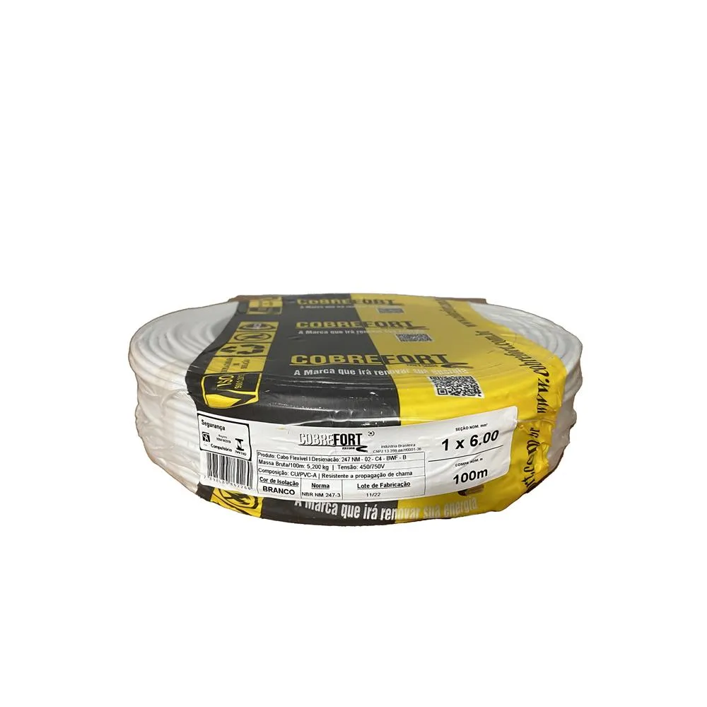 Cabo Flex Cobrefort 6,00MM 450/750V Branco 100M